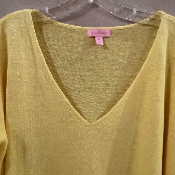 Lilly Pulitzer Taryn Linen Sweater V- Neck Dandelion Yellow Long Sleeve Sz XL - Picture 2 of 12
